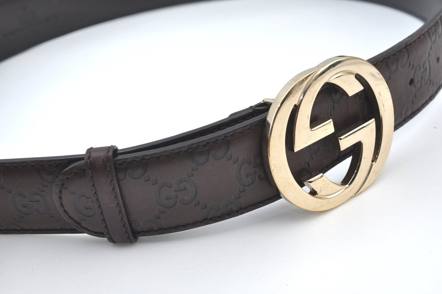 Authentic GUCCI Guccissima Interlocking Belt GG Leather 33.5