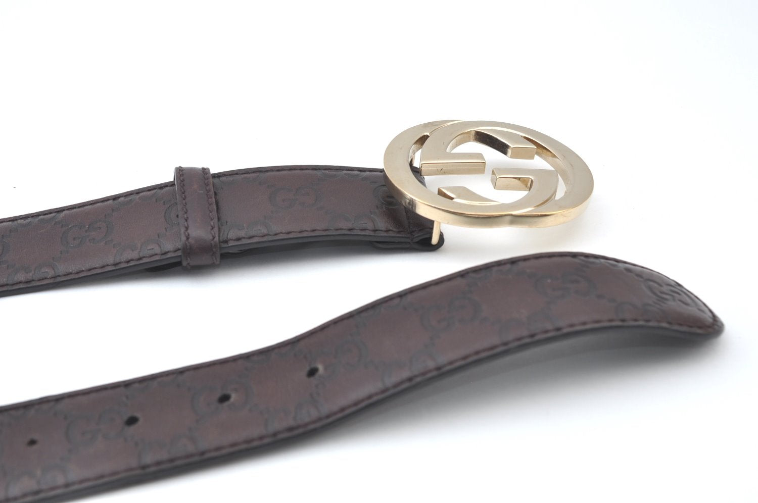 Authentic GUCCI Guccissima Interlocking Belt GG Leather 33.5