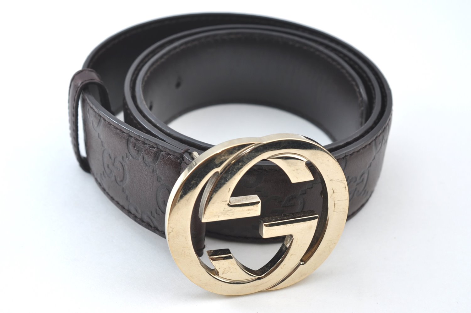 Authentic GUCCI Guccissima Interlocking Belt GG Leather 33.5