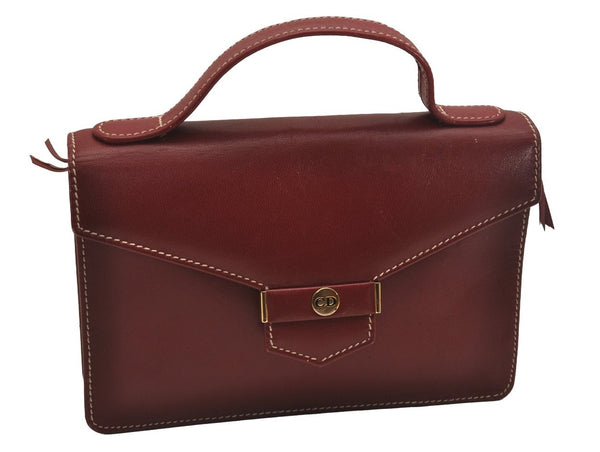 Authentic Christian Dior Vintage Hand Bag Pouch Purse Leather Red CD 5589J