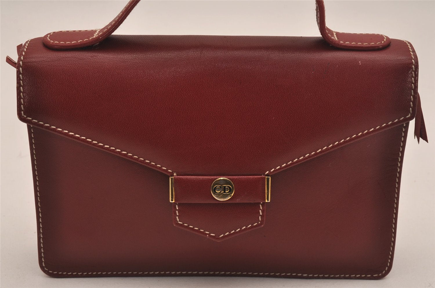 Authentic Christian Dior Vintage Hand Bag Pouch Purse Leather Red CD 5589J