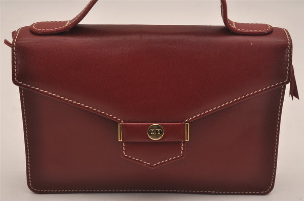 Authentic Christian Dior Vintage Hand Bag Pouch Purse Leather Red CD 5589J