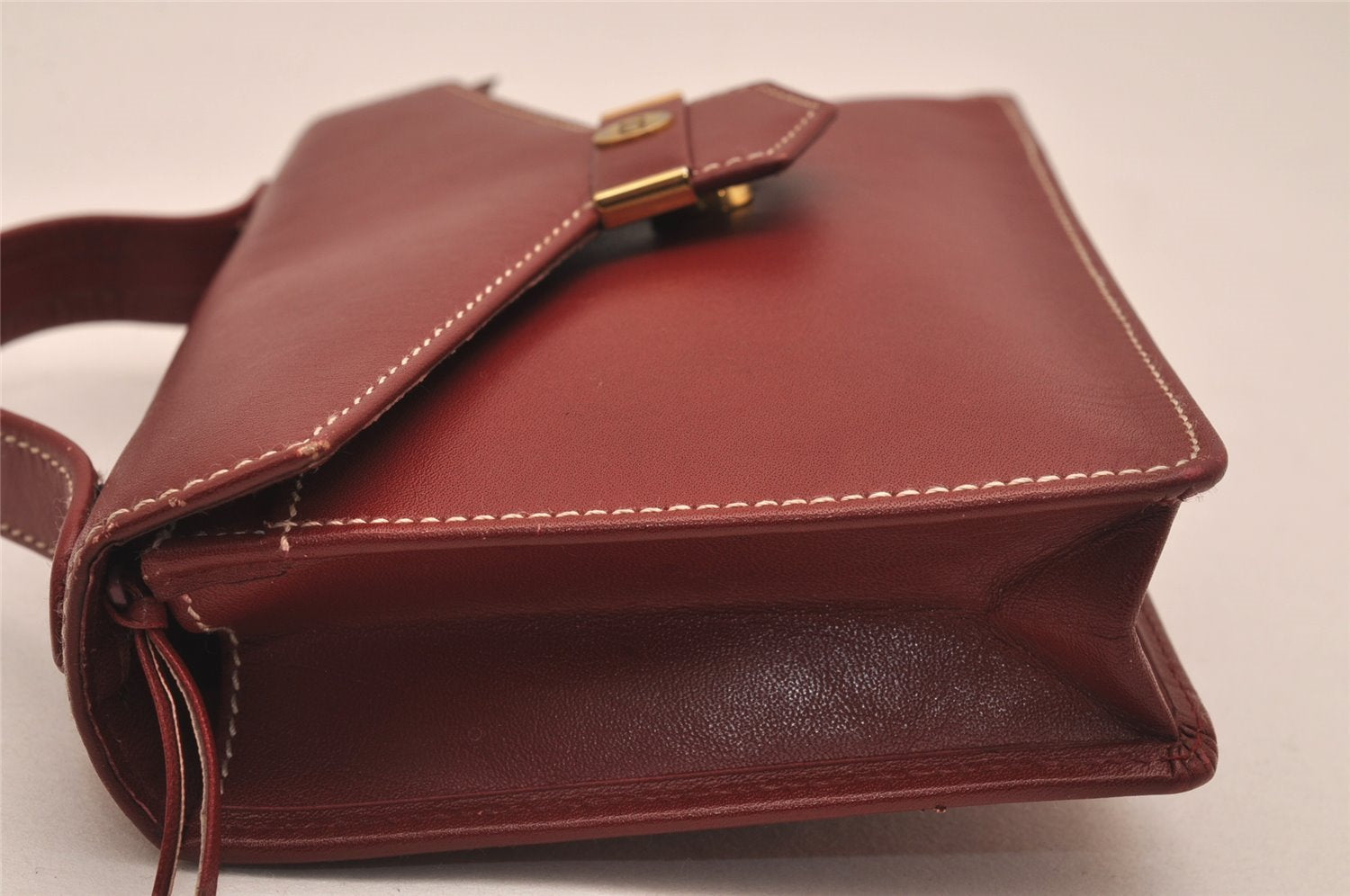 Authentic Christian Dior Vintage Hand Bag Pouch Purse Leather Red CD 5589J