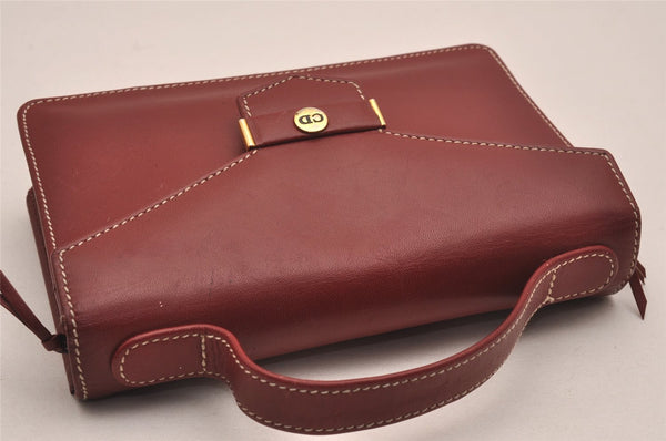 Authentic Christian Dior Vintage Hand Bag Pouch Purse Leather Red CD 5589J