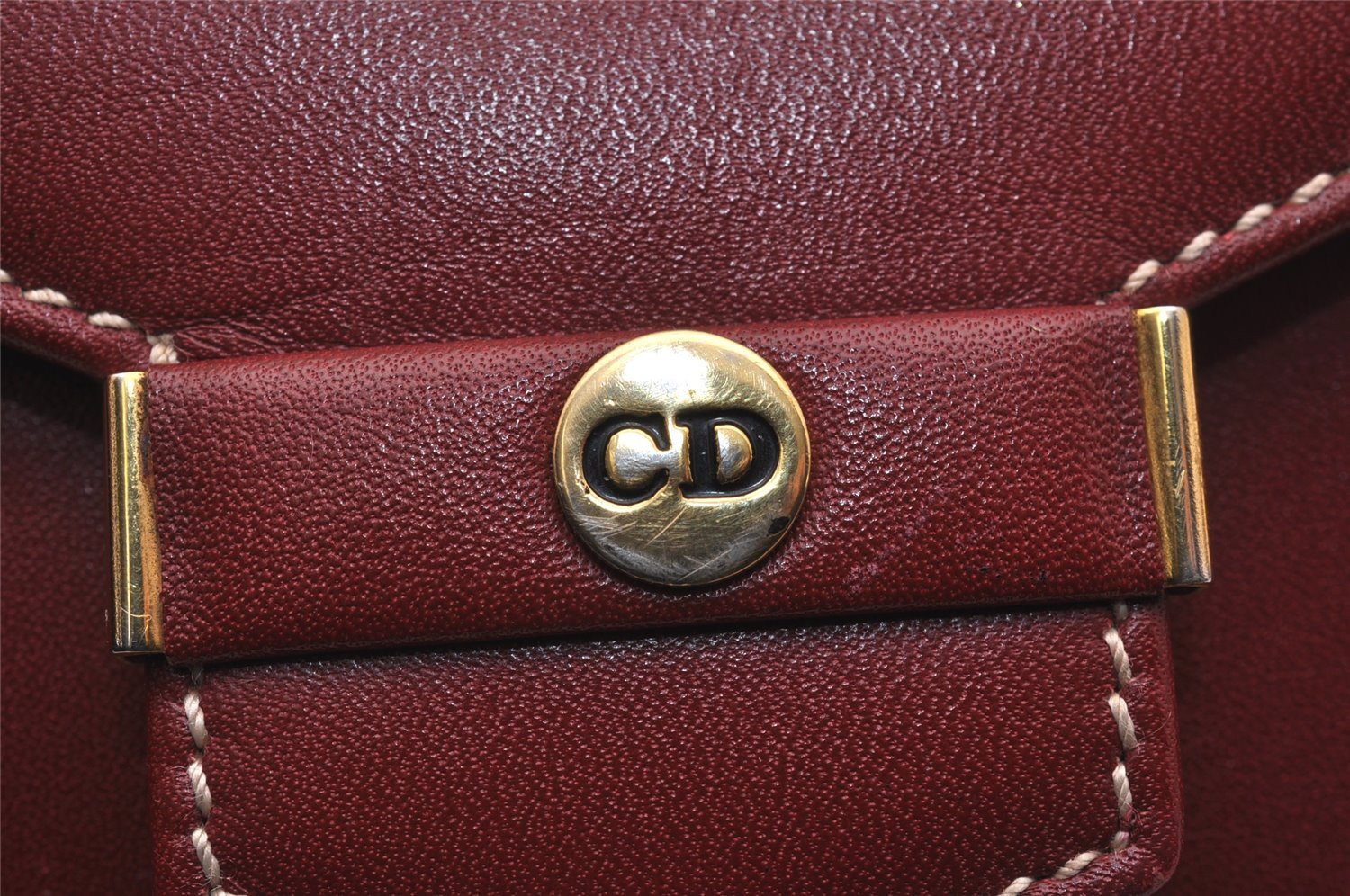 Authentic Christian Dior Vintage Hand Bag Pouch Purse Leather Red CD 5589J