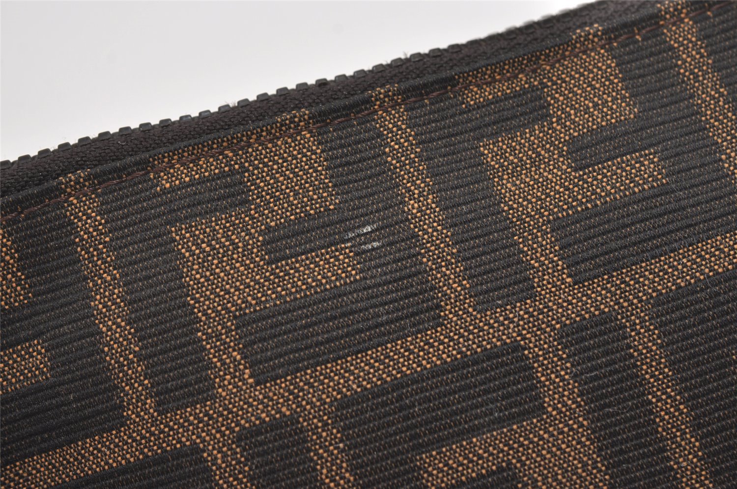 Authentic FENDI Vintage Zucca Pouch Purse Canvas Leather Brown Junk 5590I