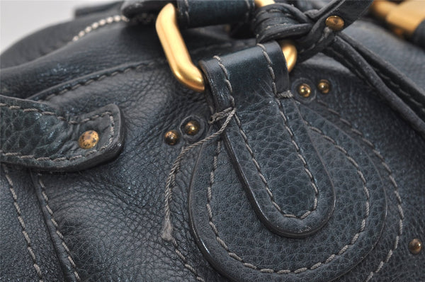 Authentic Chloe Vintage Paddington Leather Shoulder Hand Bag Navy 5590J