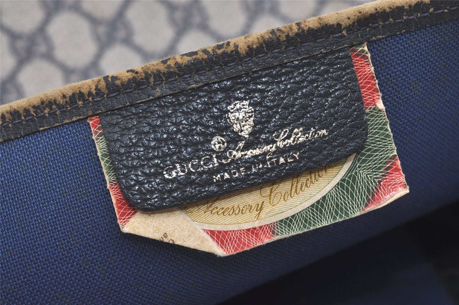 Authentic GUCCI Vintage Shoulder Tote Bag GG PVC Leather Navy Blue 5591I