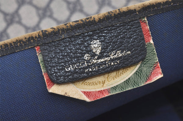 Authentic GUCCI Vintage Shoulder Tote Bag GG PVC Leather Navy Blue 5591I