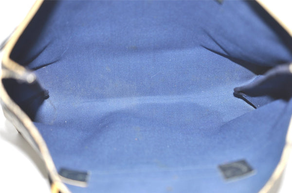 Authentic GUCCI Vintage Shoulder Tote Bag GG PVC Leather Navy Blue 5591I