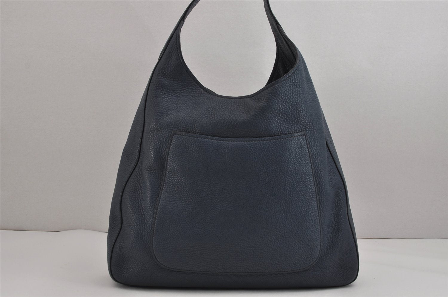 Authentic PRADA Vintage Leather Shoulder Tote Bag Navy Blue 5591J