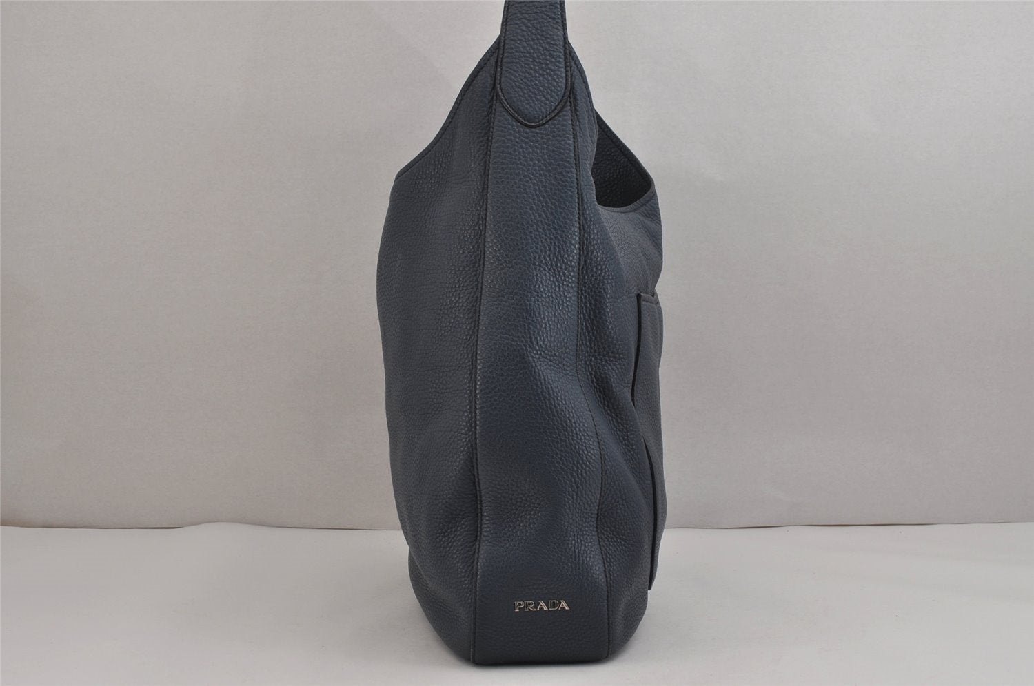 Authentic PRADA Vintage Leather Shoulder Tote Bag Navy Blue 5591J