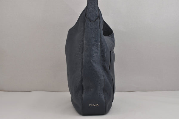 Authentic PRADA Vintage Leather Shoulder Tote Bag Navy Blue 5591J