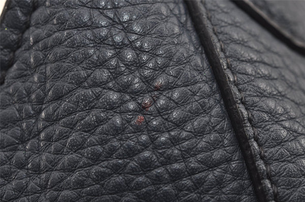 Authentic PRADA Vintage Leather Shoulder Tote Bag Navy Blue 5591J