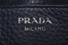 Authentic PRADA Vintage Leather Shoulder Tote Bag Navy Blue 5591J