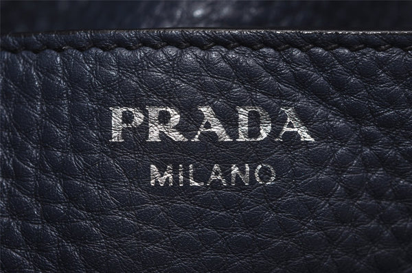 Authentic PRADA Vintage Leather Shoulder Tote Bag Navy Blue 5591J