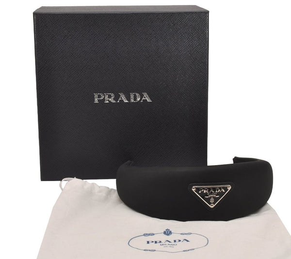 Authentic PRADA Nylon Tessuto Logo Head Band Black Box 5592J