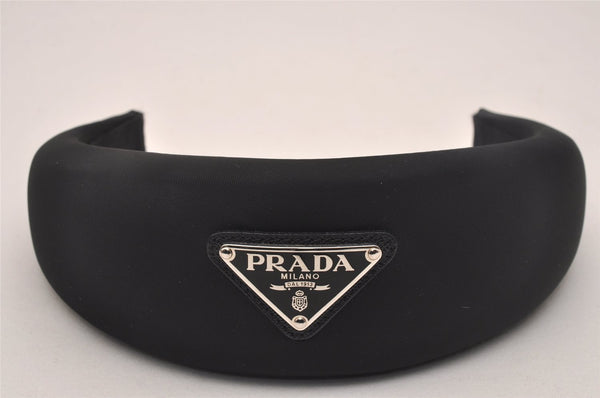 Authentic PRADA Nylon Tessuto Logo Head Band Black Box 5592J