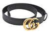 Authentic GUCCI Double G Leather Belt Size 70cm 27.6" 414516 Black 5595H