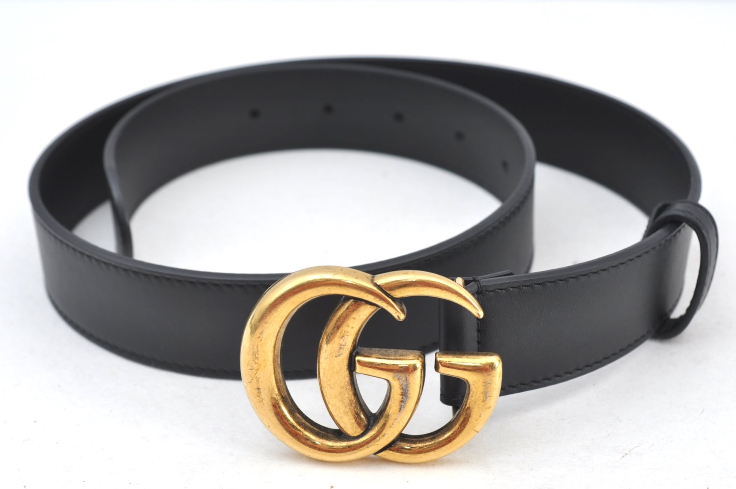 Authentic GUCCI Double G Leather Belt Size 70cm 27.6