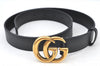 Authentic GUCCI Double G Leather Belt Size 70cm 27.6" 414516 Black 5595H