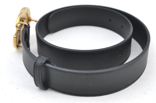 Authentic GUCCI Double G Leather Belt Size 70cm 27.6" 414516 Black 5595H