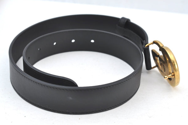 Authentic GUCCI Double G Leather Belt Size 70cm 27.6" 414516 Black 5595H