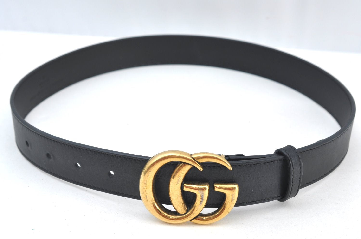 Authentic GUCCI Double G Leather Belt Size 70cm 27.6