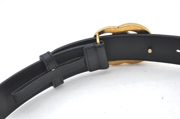 Authentic GUCCI Double G Leather Belt Size 70cm 27.6" 414516 Black 5595H