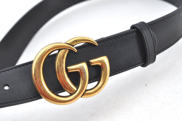 Authentic GUCCI Double G Leather Belt Size 70cm 27.6" 414516 Black 5595H