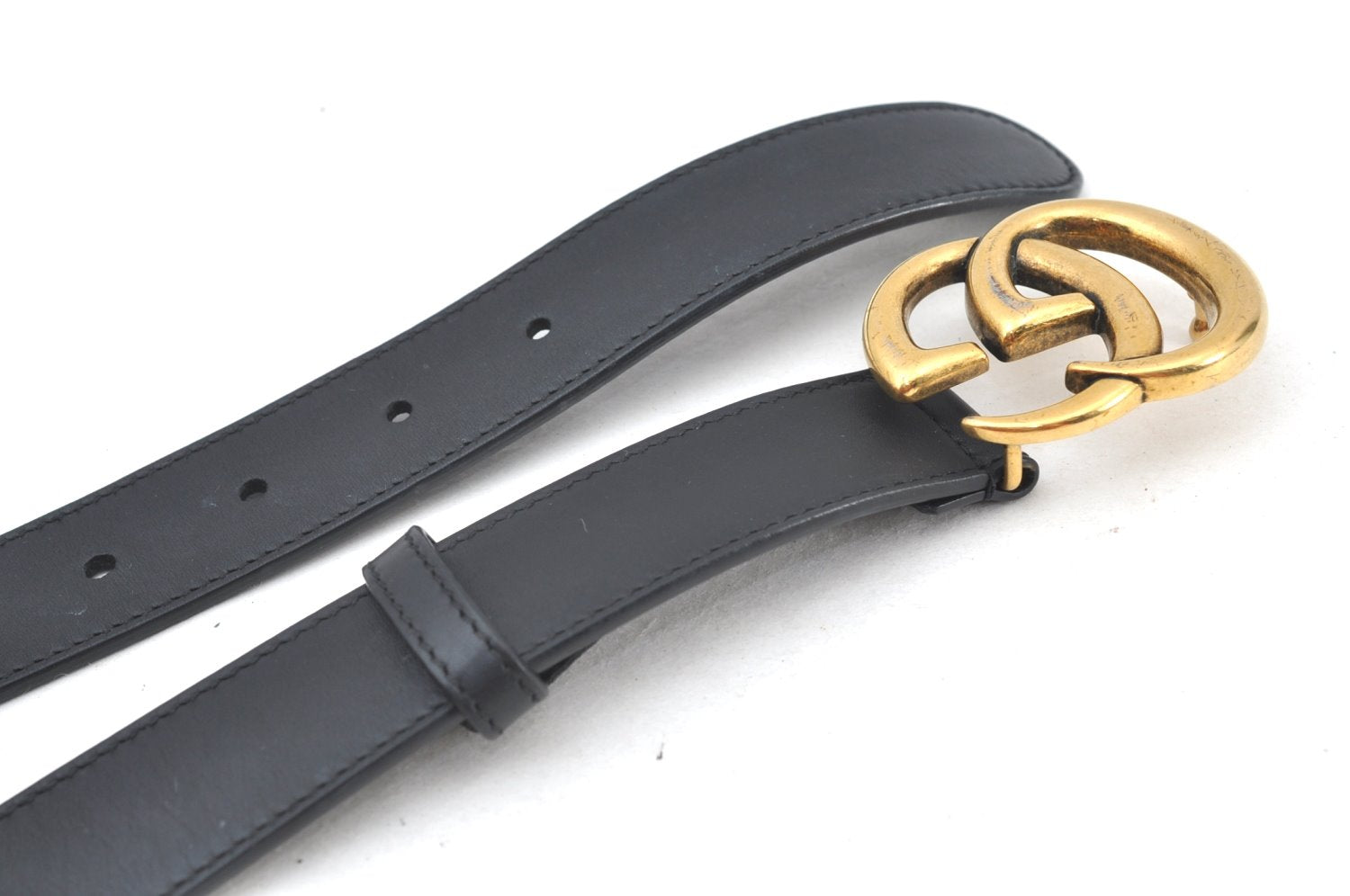 Authentic GUCCI Double G Leather Belt Size 70cm 27.6