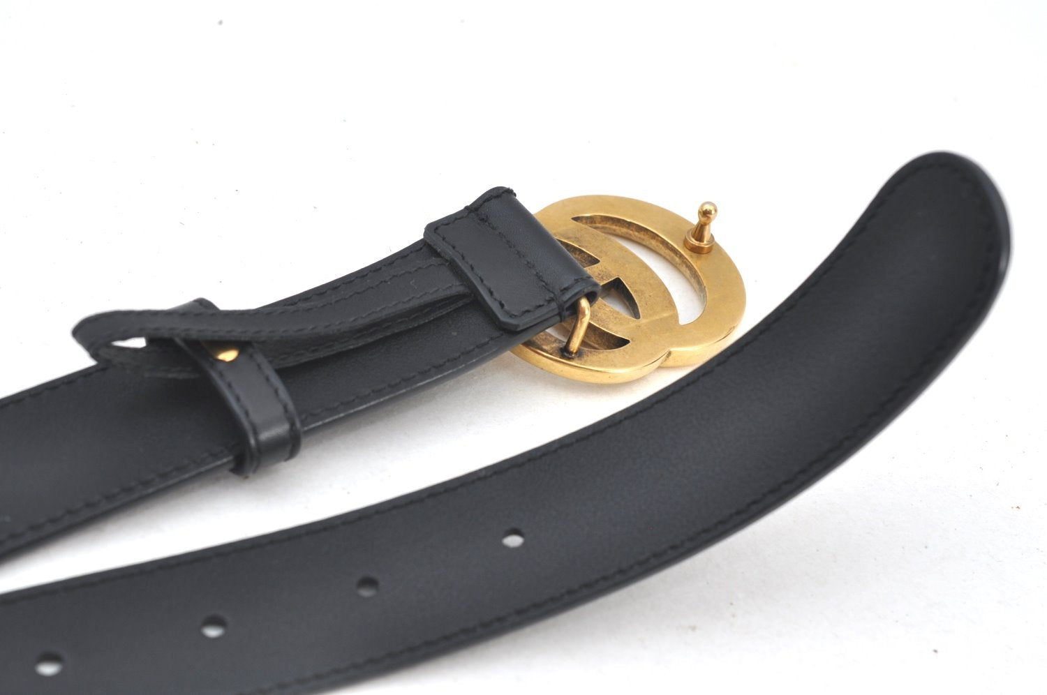 Authentic GUCCI Double G Leather Belt Size 70cm 27.6