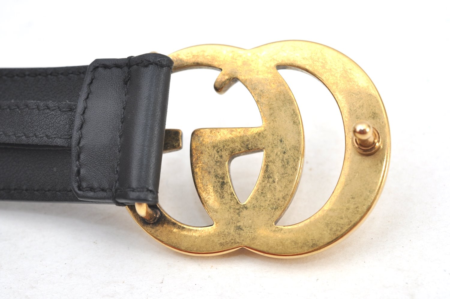 Authentic GUCCI Double G Leather Belt Size 70cm 27.6