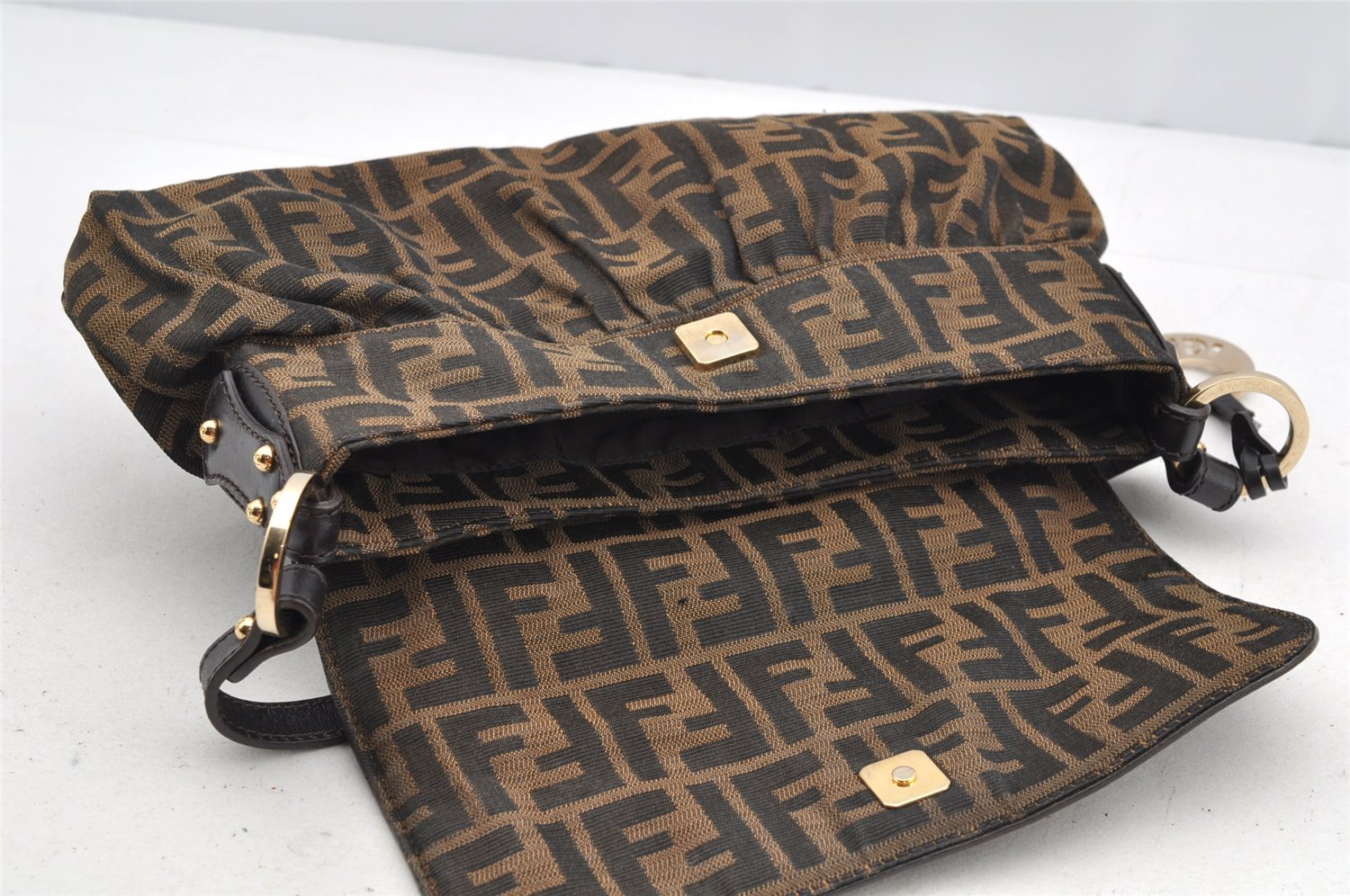 Authentic FENDI Zucca Chef Bag Shoulder Bag Canvas Leather Brown Junk 5595I