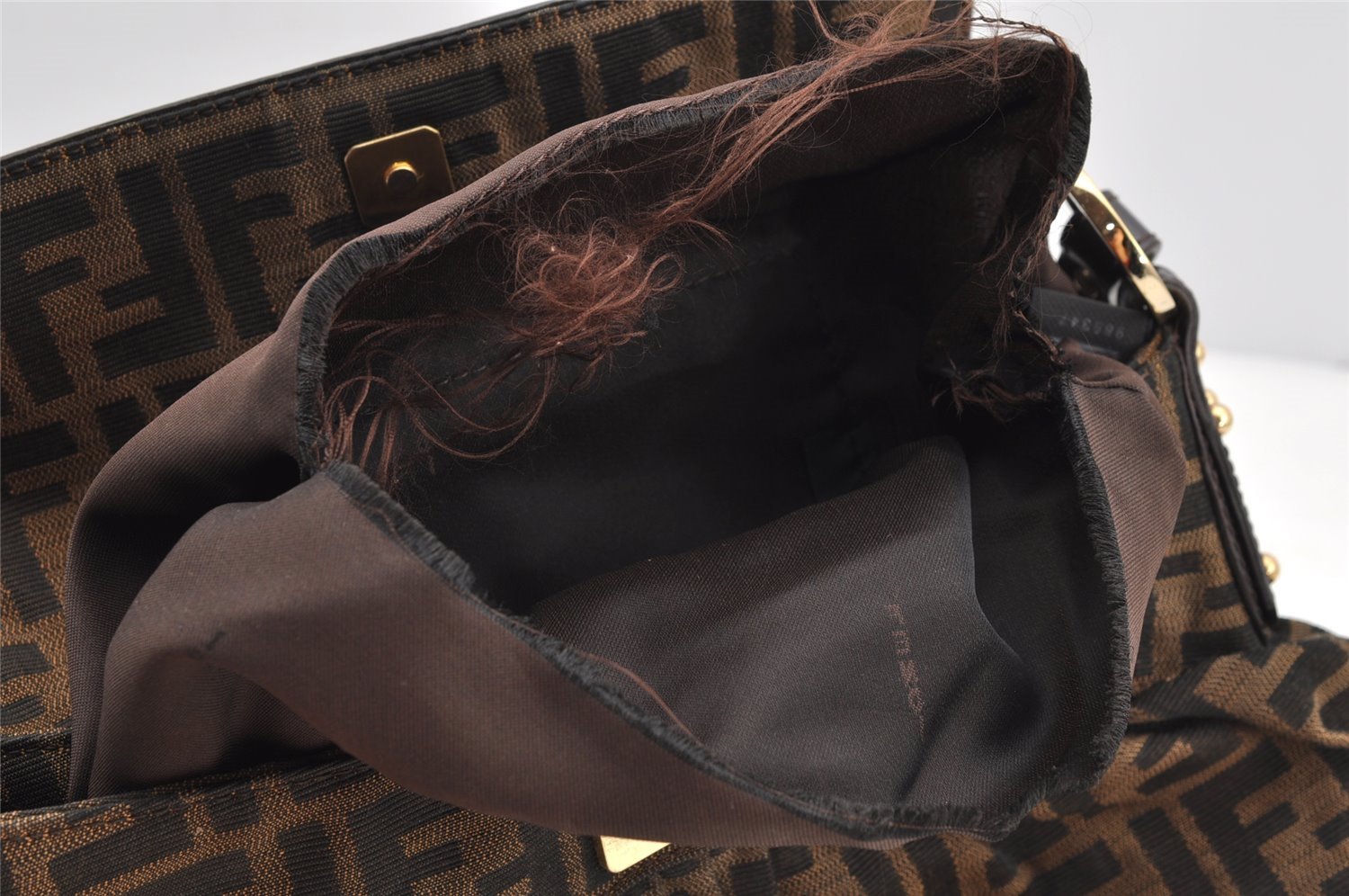 Authentic FENDI Zucca Chef Bag Shoulder Bag Canvas Leather Brown Junk 5595I