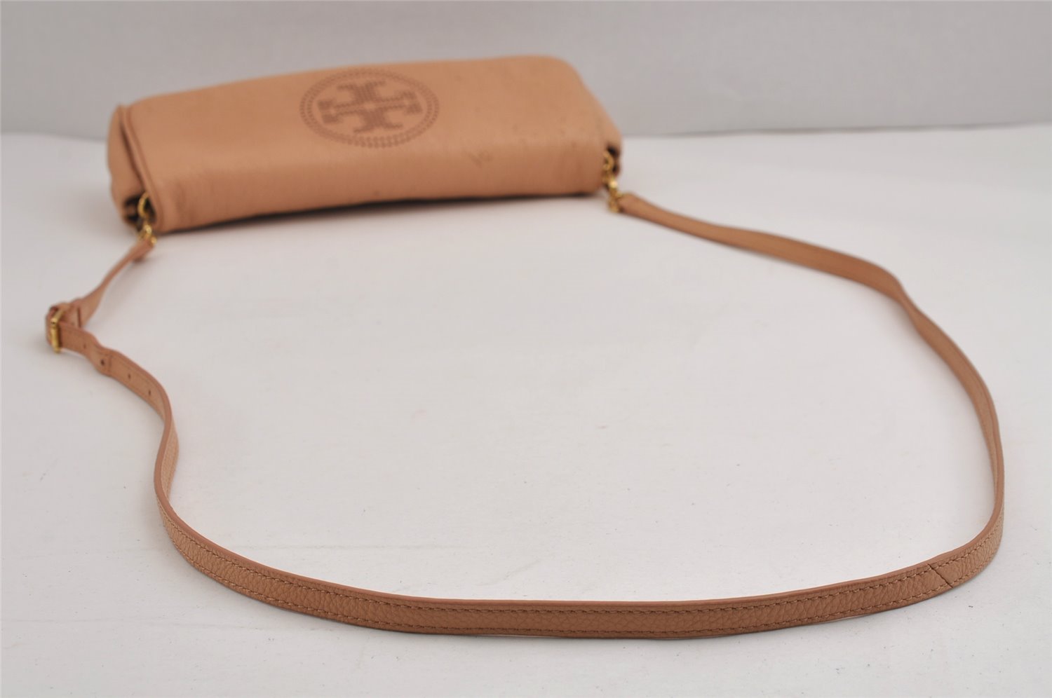 Authentic TORY BURCH Kipp Shoulder Cross Body Bag Purse Leather Beige 5595J