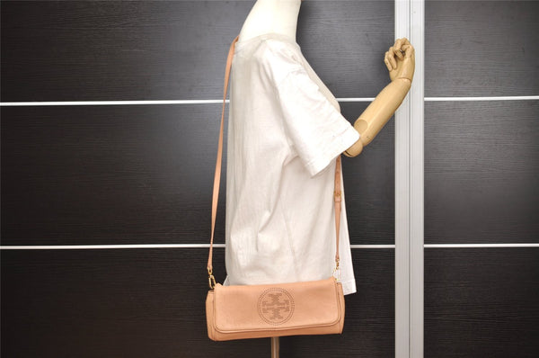 Authentic TORY BURCH Kipp Shoulder Cross Body Bag Purse Leather Beige 5595J