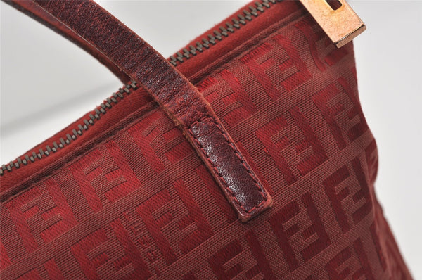 Authentic FENDI Zucchino Shoulder Tote Bag Purse Canvas Leather Red 5599I