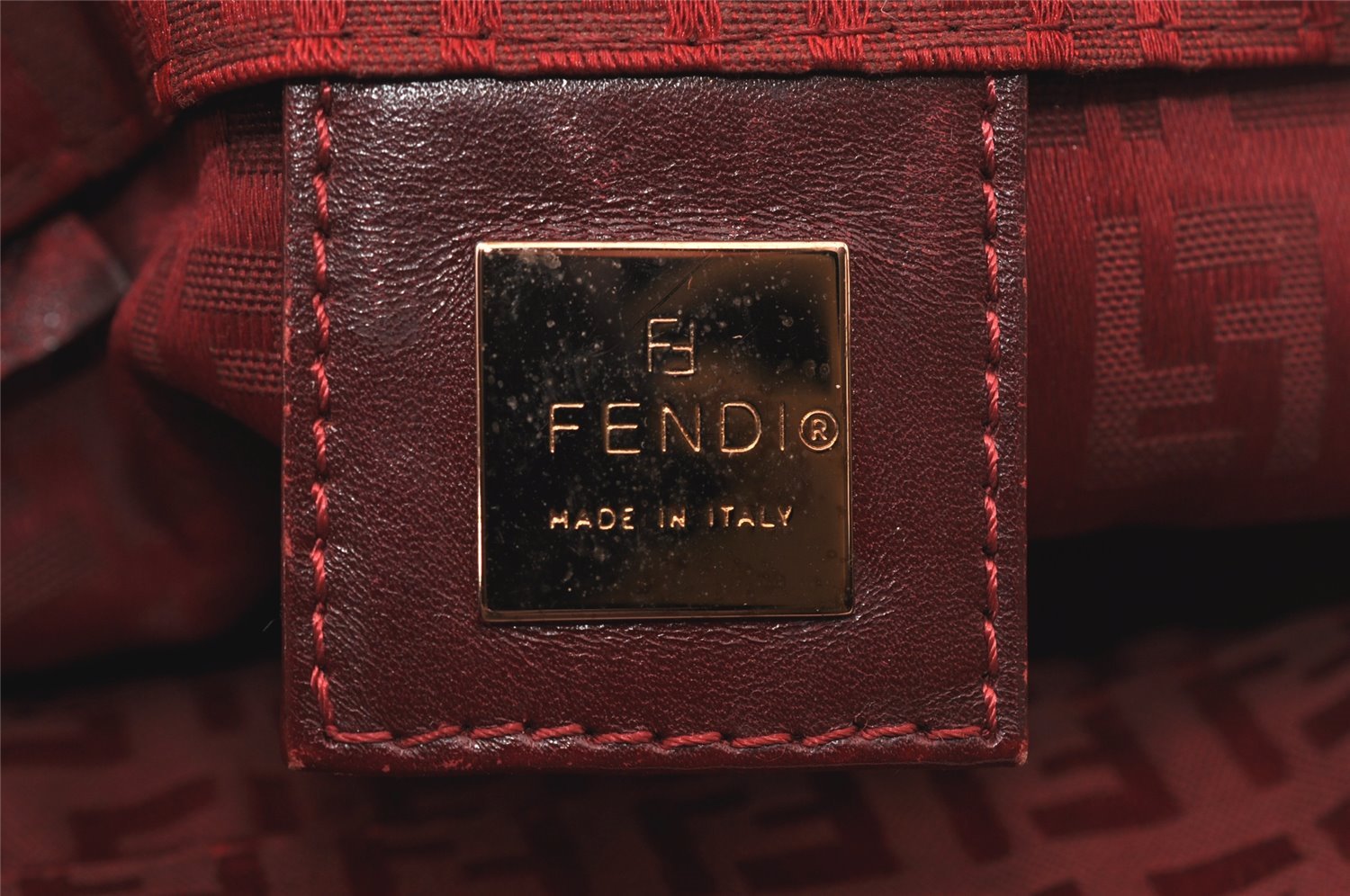 Authentic FENDI Zucchino Shoulder Tote Bag Purse Canvas Leather Red 5599I