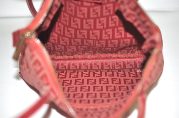 Authentic FENDI Zucchino Shoulder Tote Bag Purse Canvas Leather Red 5599I