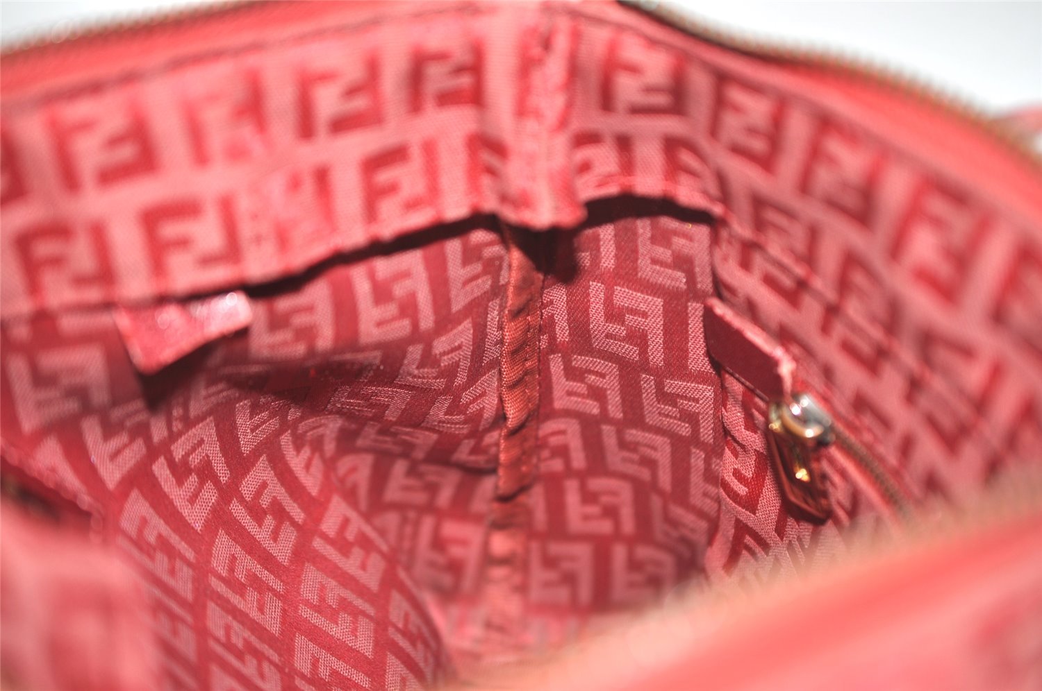 Authentic FENDI Zucchino Shoulder Tote Bag Purse Canvas Leather Red 5599I