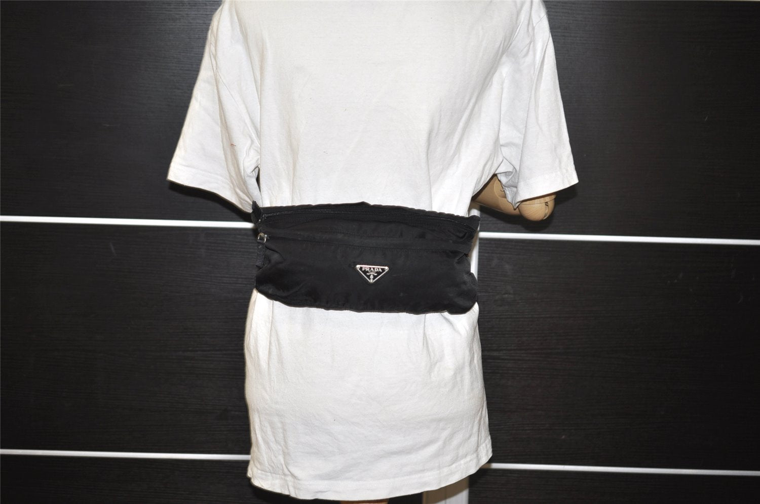 Authentic PRADA Vintage Nylon Tessuto Waist Body Bag Purse Black 5606I