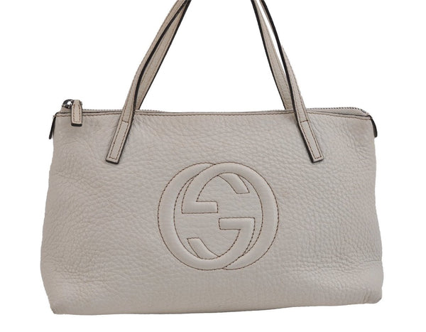 Authentic GUCCI Children's SOHO Leather Tote Hand Bag Purse 340618 White 5606J