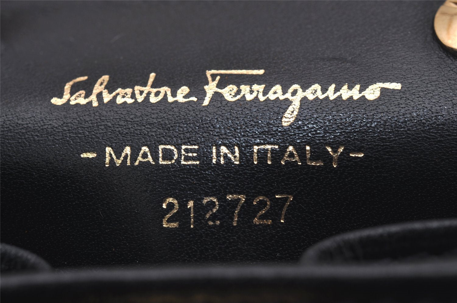 Authentic Salvatore Ferragamo Gancini Leather Shoulder Pouch Navy Junk 5607J