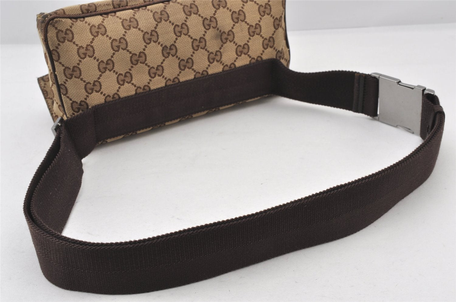 Authentic GUCCI Vintage Waist Body Bag Purse Canvas Leather 146304 Brown 5609K