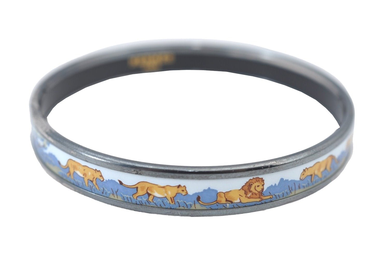 Authentic HERMES Email PM Bangle Lion Motif Silver Blue 5610G