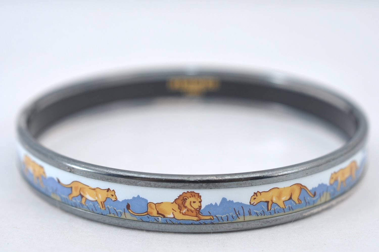 Authentic HERMES Email PM Bangle Lion Motif Silver Blue 5610G