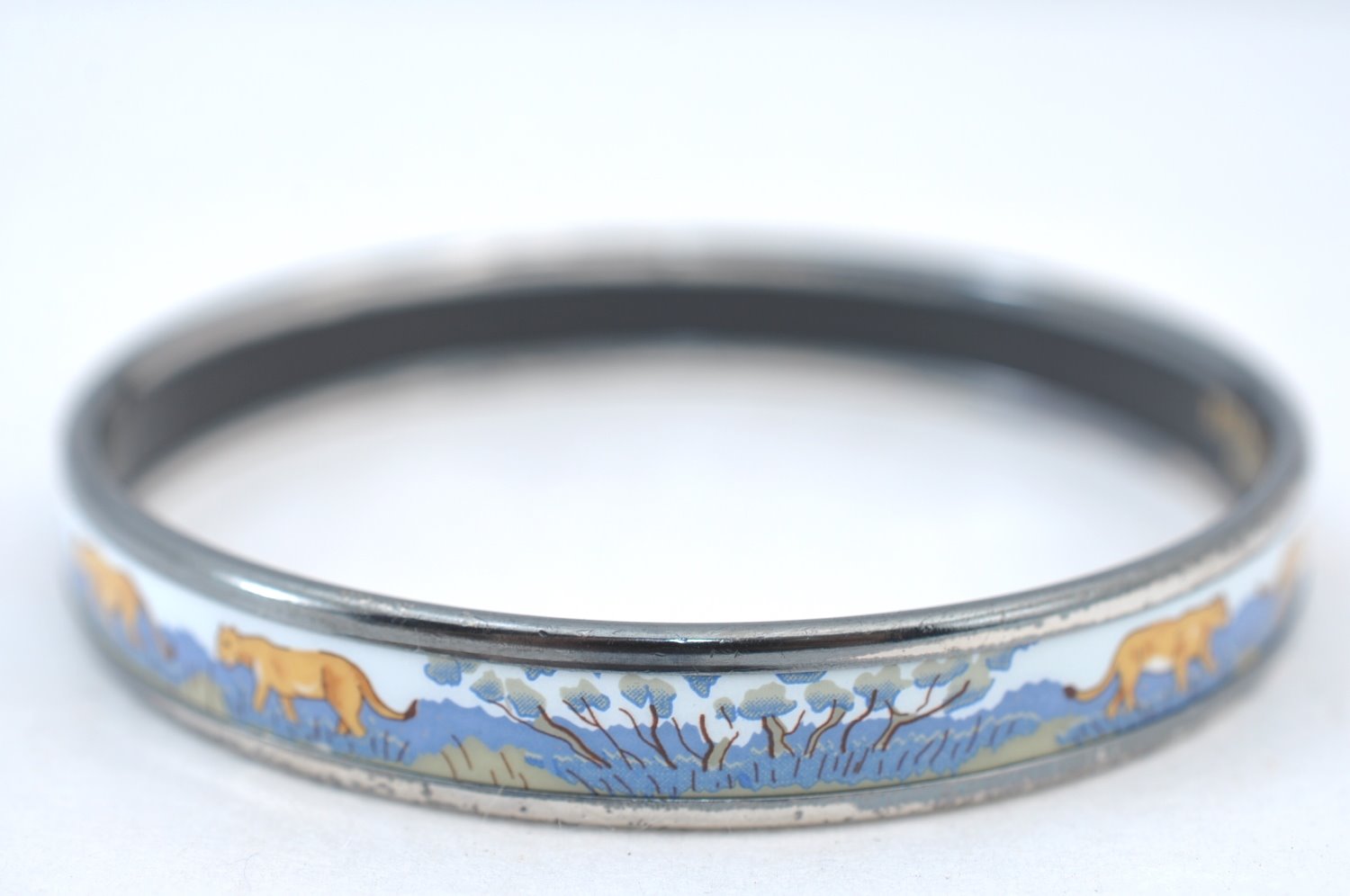 Authentic HERMES Email PM Bangle Lion Motif Silver Blue 5610G