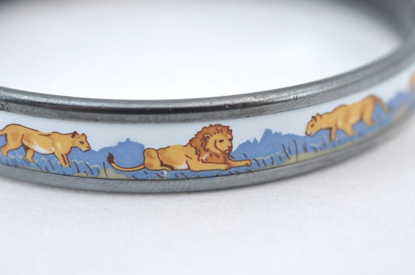 Authentic HERMES Email PM Bangle Lion Motif Silver Blue 5610G