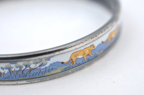 Authentic HERMES Email PM Bangle Lion Motif Silver Blue 5610G